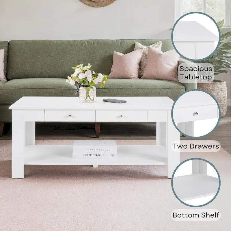 Table basse à 2 tiroirs avec étagère