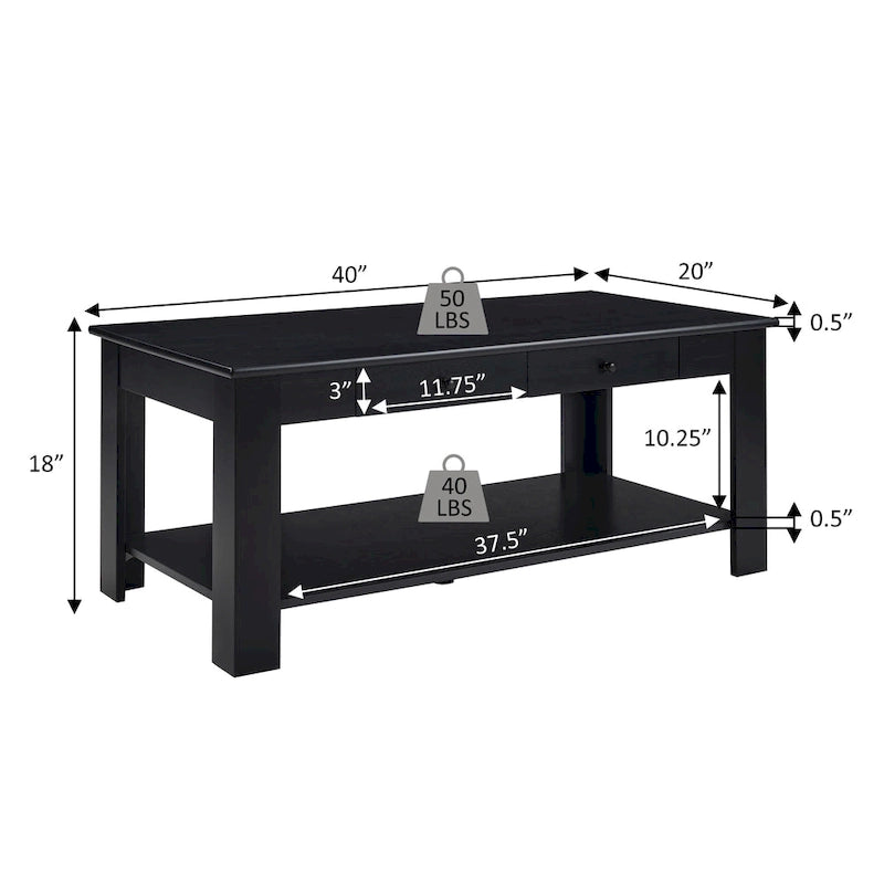 Table basse à 2 tiroirs avec étagère