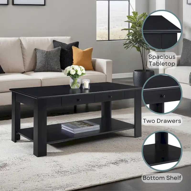 Table basse à 2 tiroirs avec étagère
