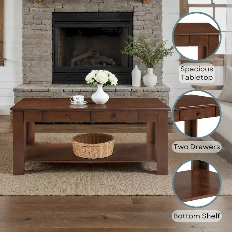 Table basse à 2 tiroirs avec étagère