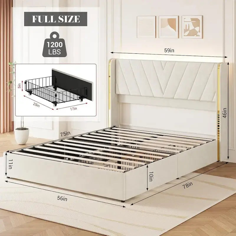 Lit plateforme rembourré en velours