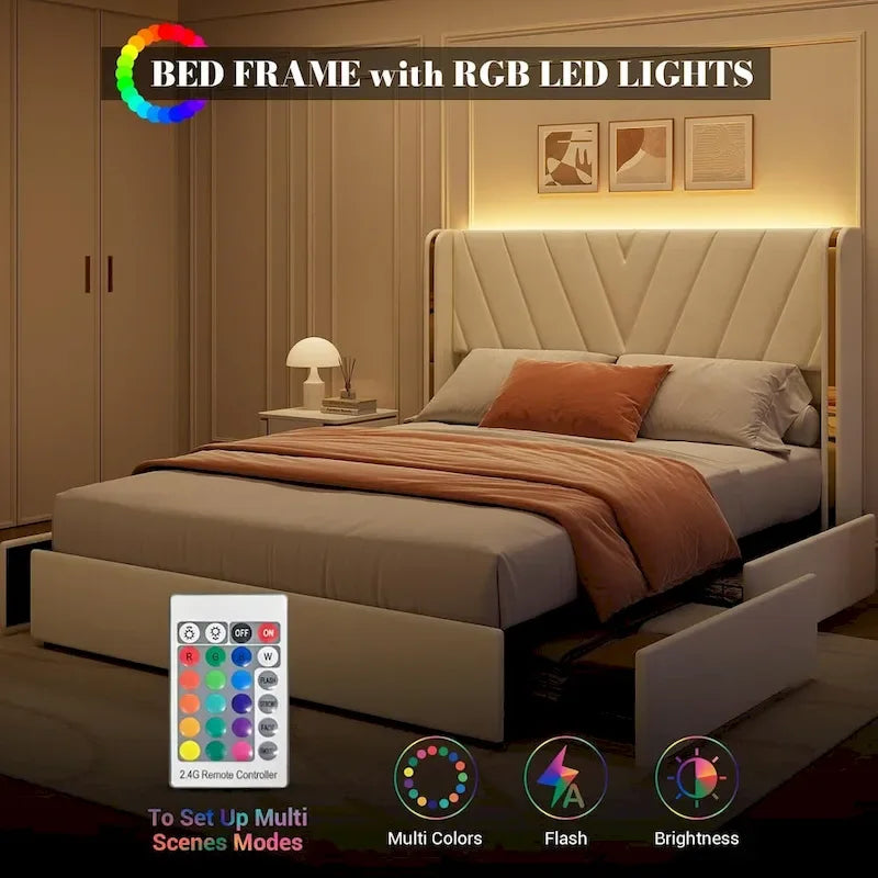 Lit plateforme rembourré en velours