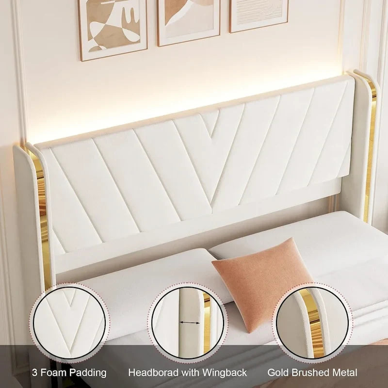 Lit plateforme rembourré en velours