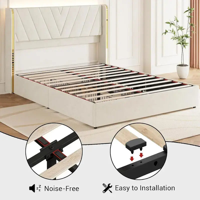 Lit plateforme rembourré en velours