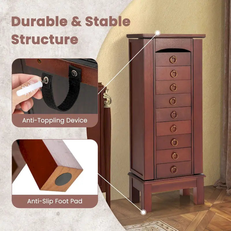 Meuble Armoire à Bijoux en Bois Boîte de Rangement Coffre Support Organisateur