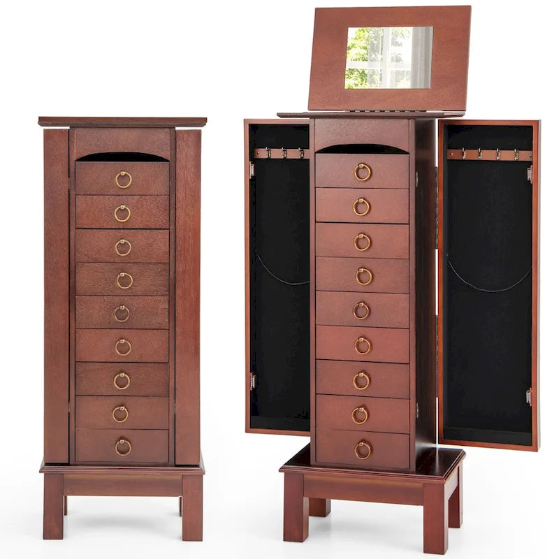 Meuble Armoire à Bijoux en Bois Boîte de Rangement Coffre Support Organisateur