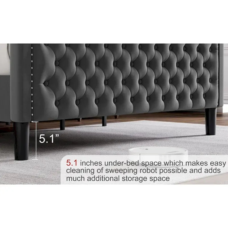 Lit Plateforme King Size en Velours Style Moderne