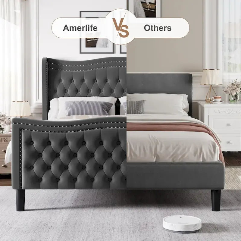 Lit Plateforme King Size en Velours Style Moderne