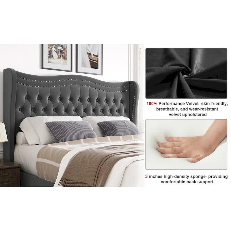 Lit Plateforme King Size en Velours Style Moderne