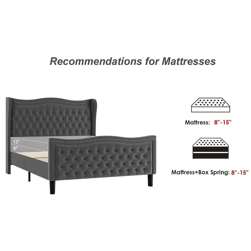 Lit Plateforme King Size en Velours Style Moderne