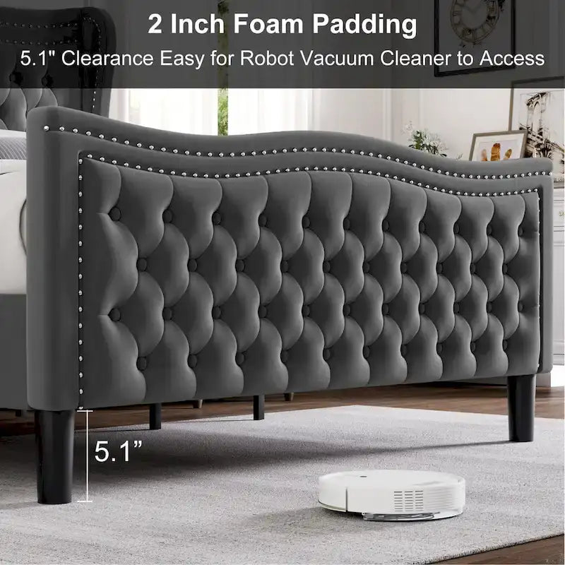 Lit Plateforme King Size en Velours Style Moderne