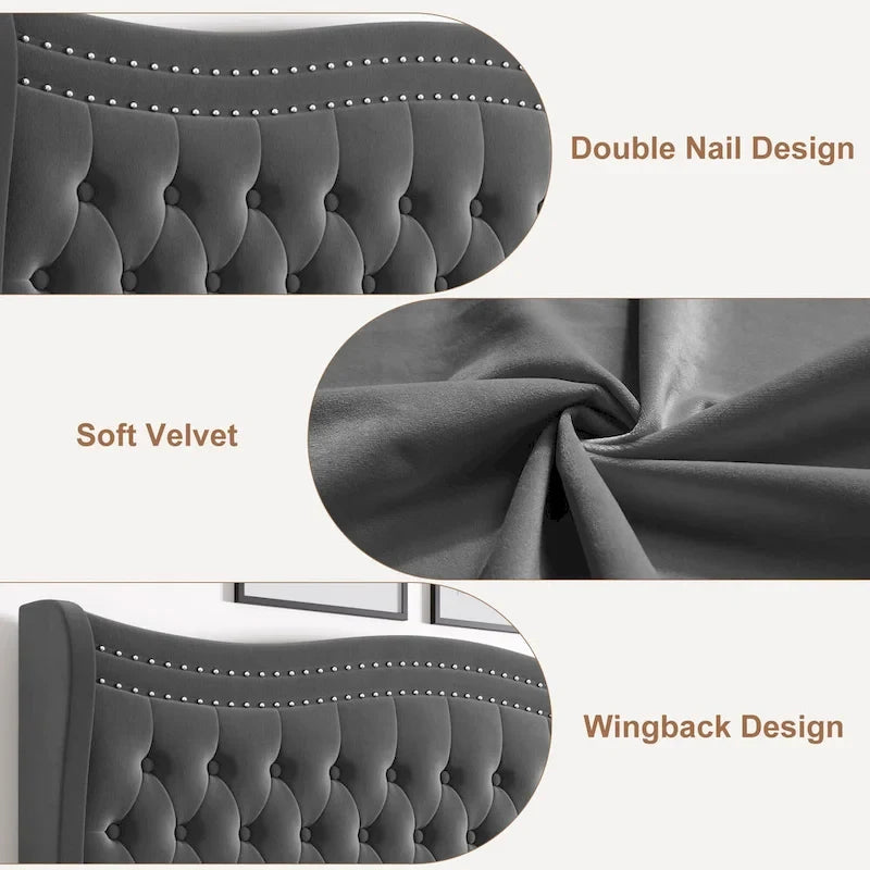 Lit Plateforme King Size en Velours Style Moderne