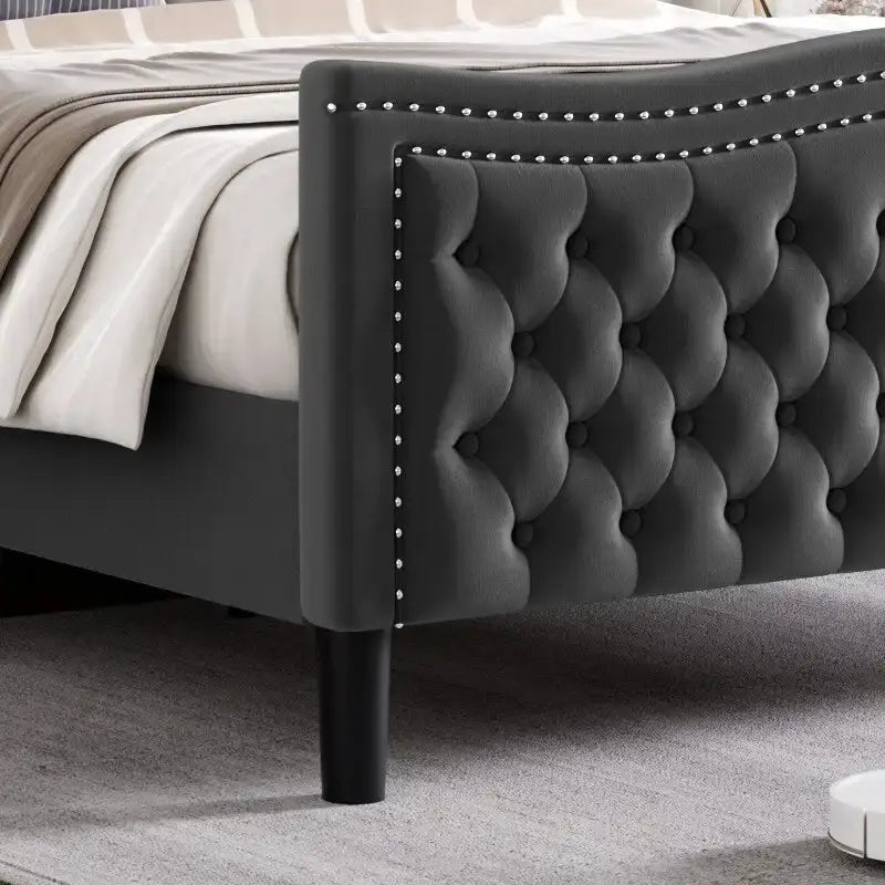 Lit Plateforme King Size en Velours Style Moderne
