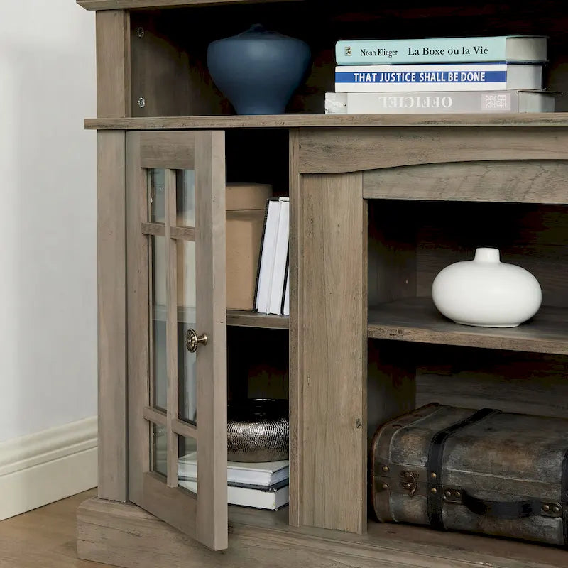 Meuble TV classique de 58 pouces avec rangements ouverts et fermés pour téléviseurs jusqu'à 65 pouces