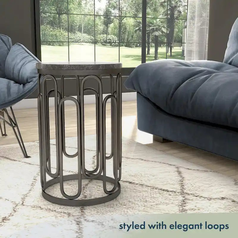 Table d'appoint ronde moderne avec plateau en marbre