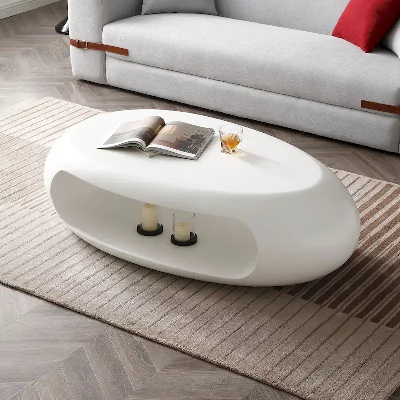 Contemporary Oval Flat Hollow Storage Coffee Table End Table Black White