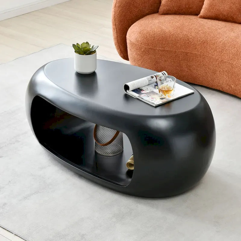 Table basse ovale contemporaine creuse à rangement