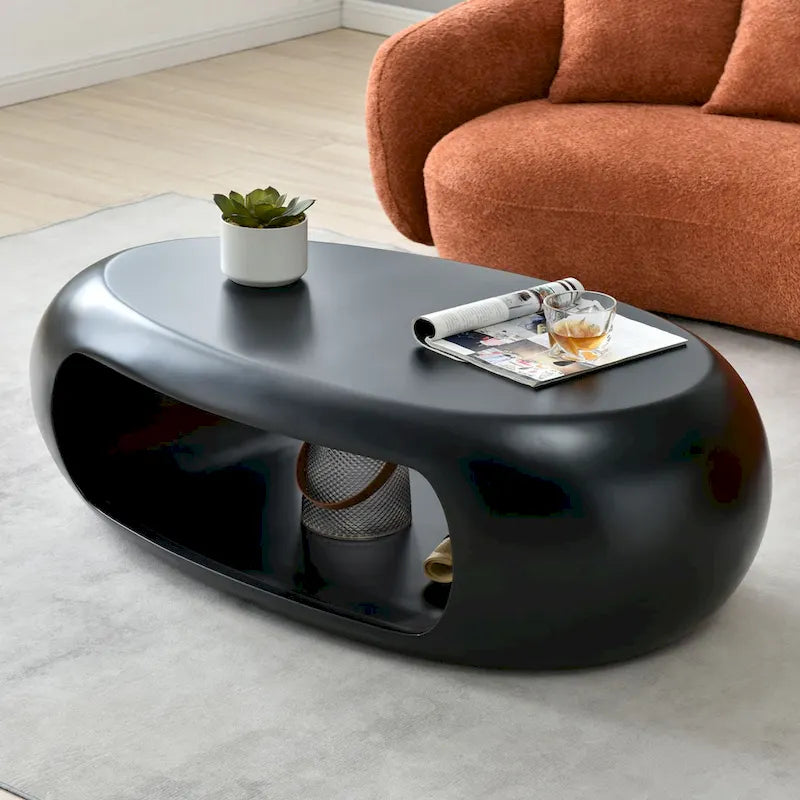 Table basse ovale contemporaine creuse à rangement