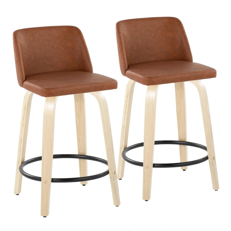 Tabouret de comptoir de 24 po avec base en bois naturel (ensemble de 2)