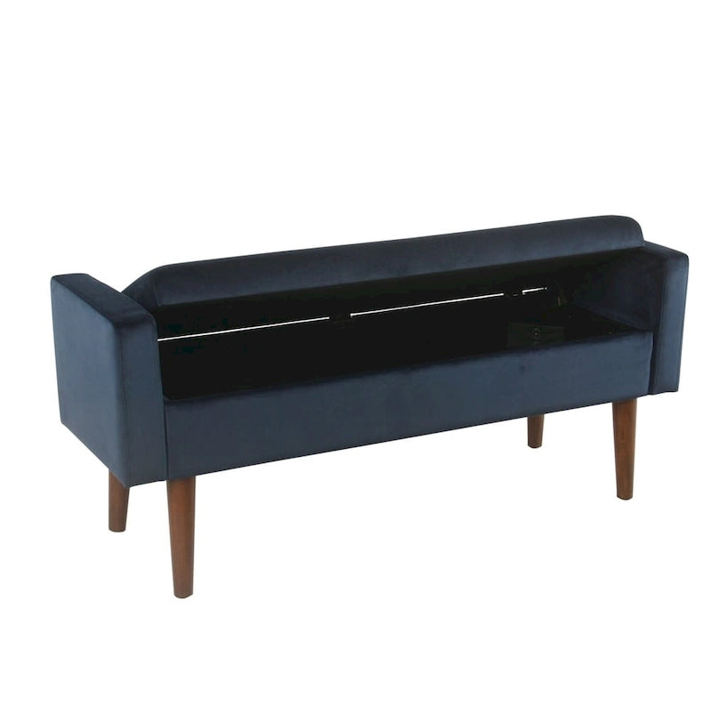 Banc de rangement en velours - Bleu marine foncé