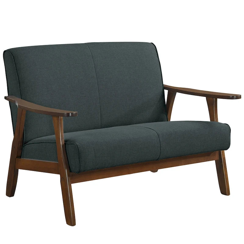 Causeuse en lin moderne du milieu du siècle en bois