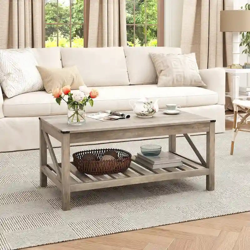 Table basse de salon avec étagère de rangement, table d'appoint de canapé