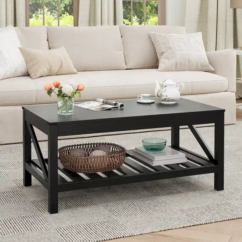 Table basse de salon avec étagère de rangement, table d'appoint de canapé