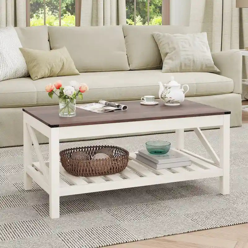 Table basse de salon avec étagère de rangement, table d'appoint de canapé