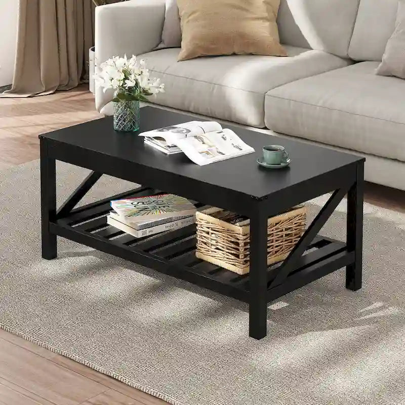 Table basse de salon avec étagère de rangement, table d'appoint de canapé