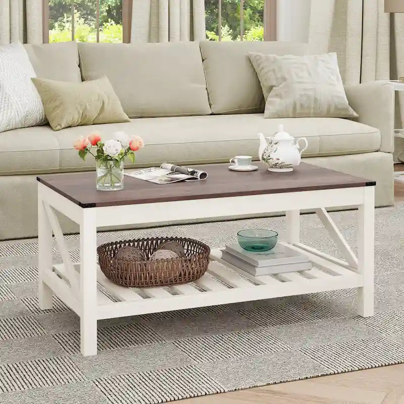 Table basse de salon avec étagère de rangement, table d'appoint de canapé