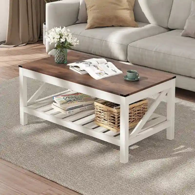 Table basse de salon avec étagère de rangement, table d'appoint de canapé