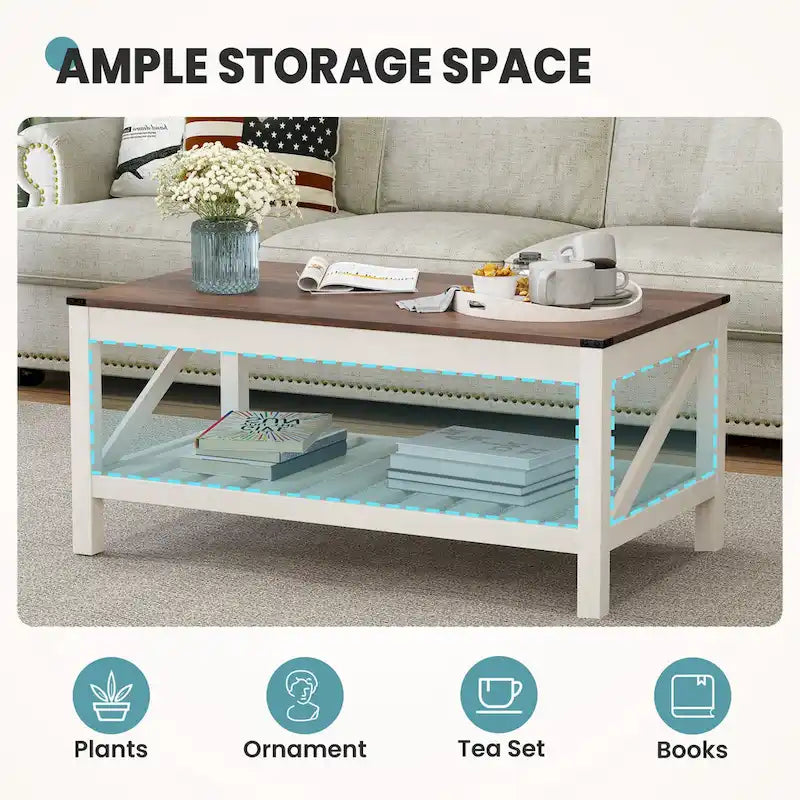 Table basse de salon avec étagère de rangement, table d'appoint de canapé