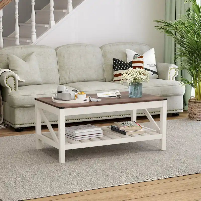 Table basse de salon avec étagère de rangement, table d'appoint de canapé