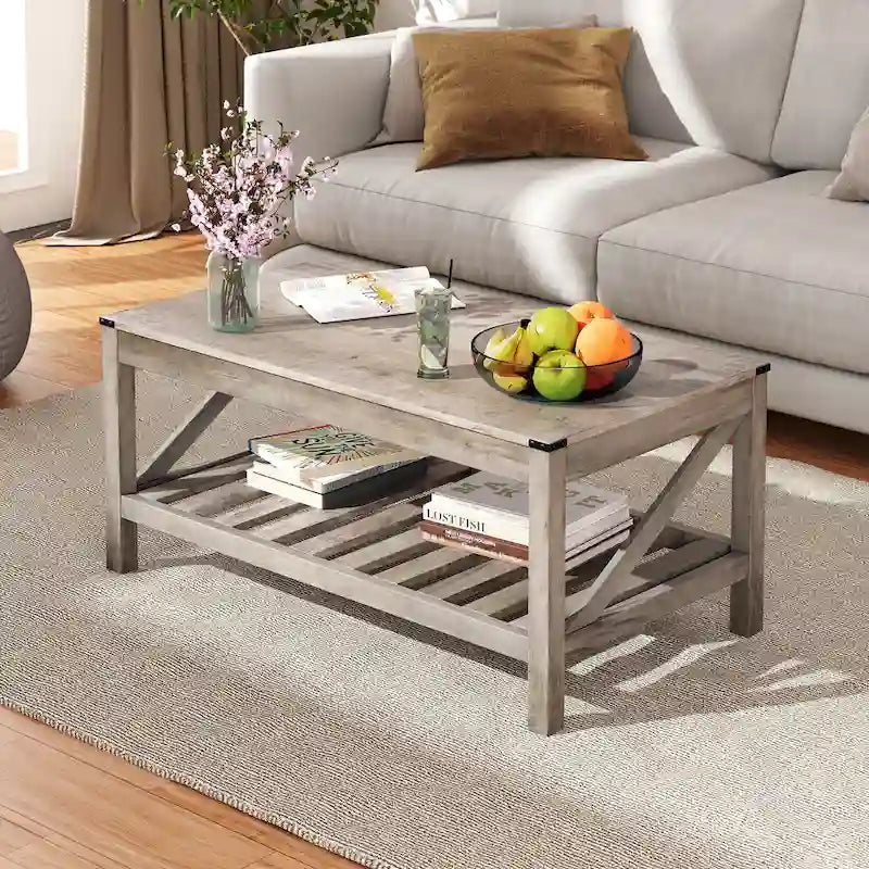 Table basse de salon avec étagère de rangement, table d'appoint de canapé