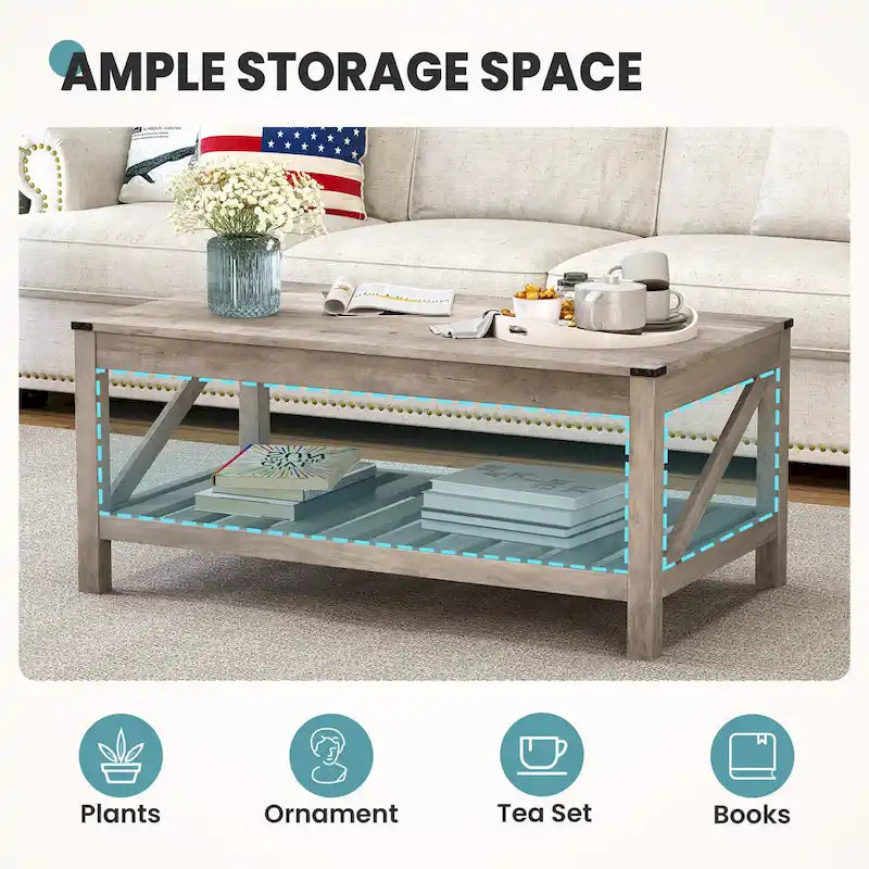 Table basse de salon avec étagère de rangement, table d'appoint de canapé