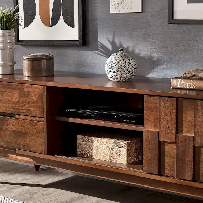Meuble TV à 2 tiroirs en bois style Mid-Century