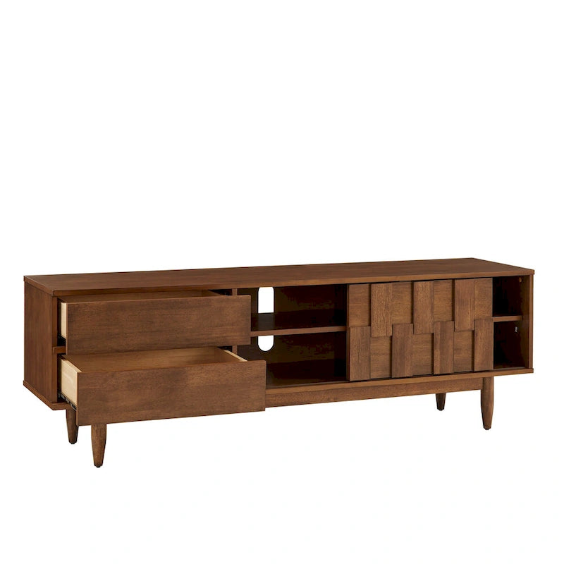Meuble TV à 2 tiroirs en bois style Mid-Century