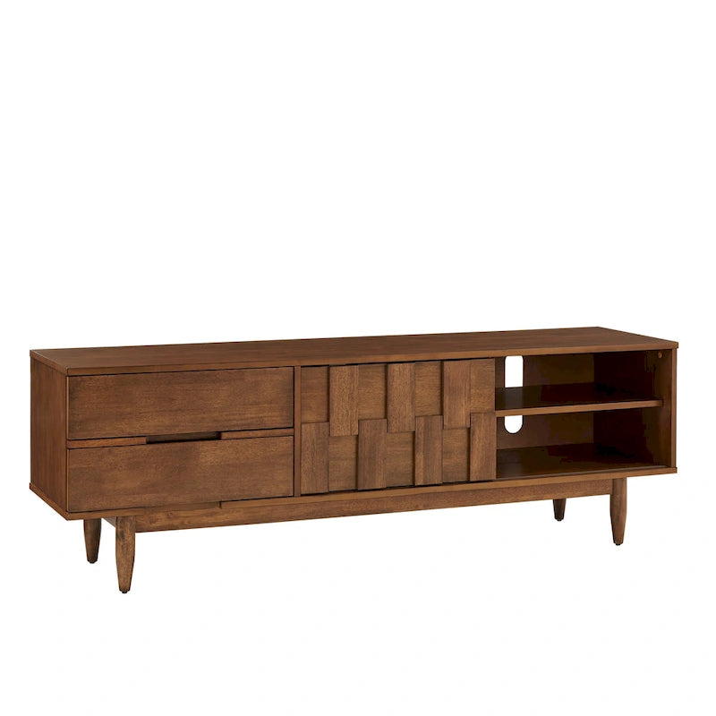 Meuble TV à 2 tiroirs en bois style Mid-Century
