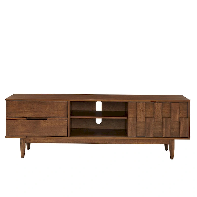 Meuble TV à 2 tiroirs en bois style Mid-Century
