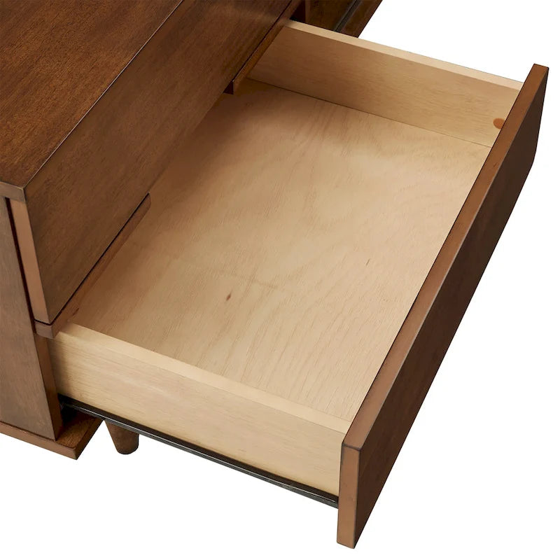 Meuble TV à 2 tiroirs en bois style Mid-Century