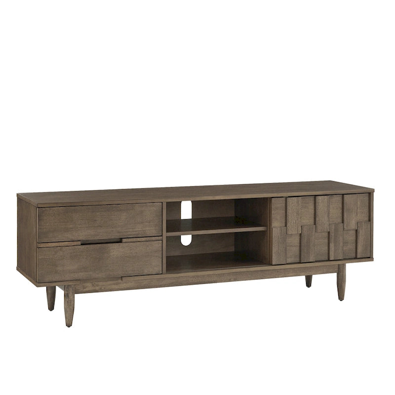 Meuble TV à 2 tiroirs en bois style Mid-Century