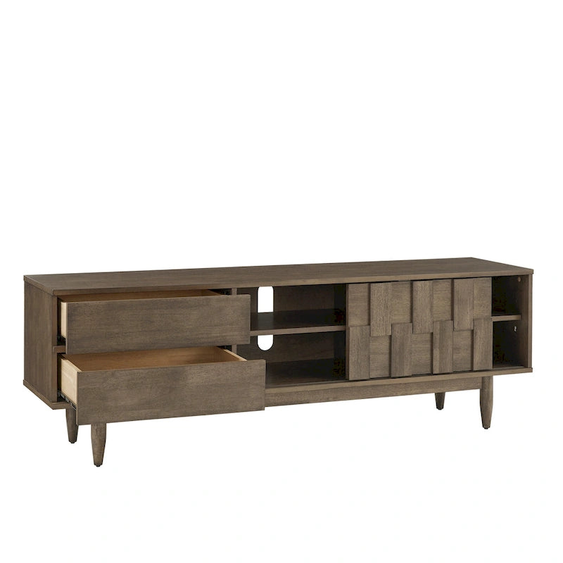 Meuble TV à 2 tiroirs en bois style Mid-Century