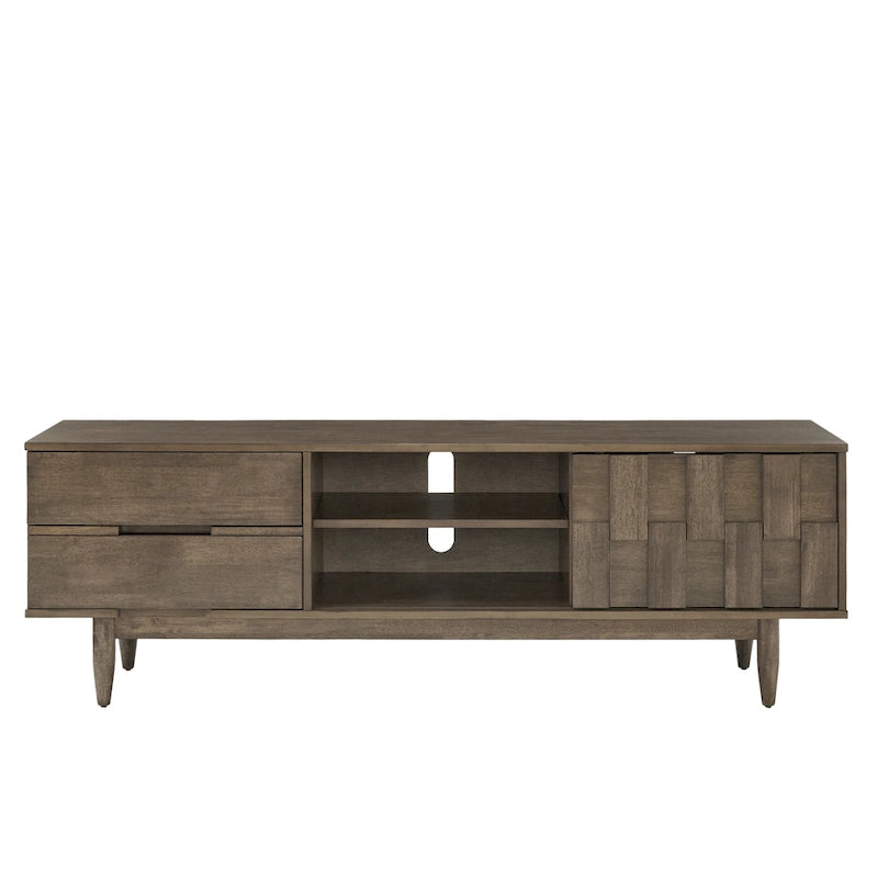 Meuble TV à 2 tiroirs en bois style Mid-Century
