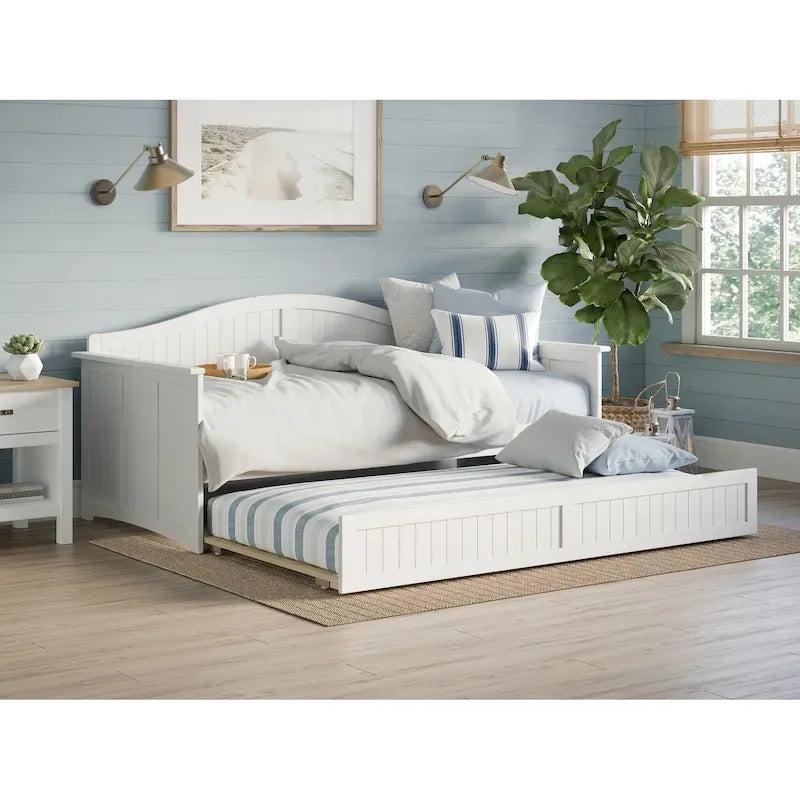 Lit de repos double en bois avec lit gigogne double
