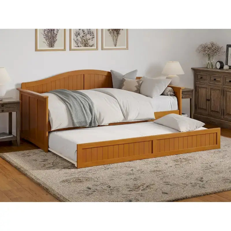 Lit de repos double en bois avec lit gigogne double