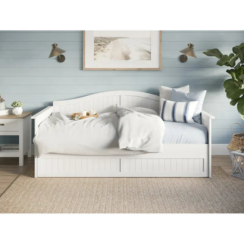 Lit de repos double en bois avec lit gigogne double