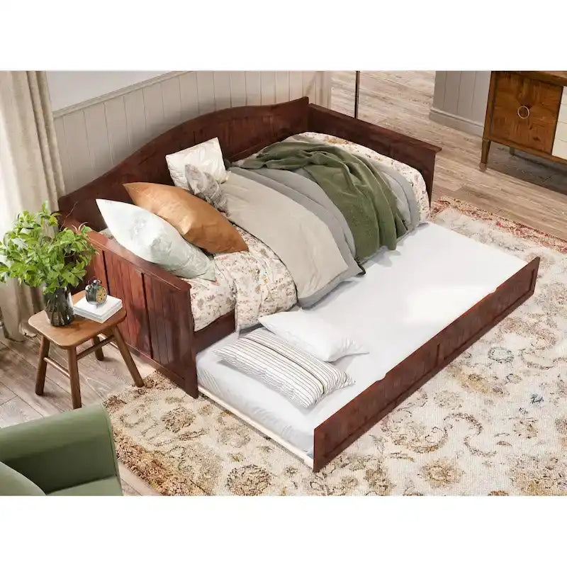 Lit de repos double en bois avec lit gigogne double