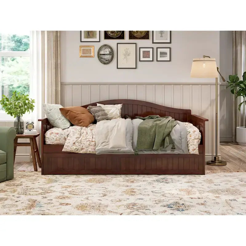 Lit de repos double en bois avec lit gigogne double