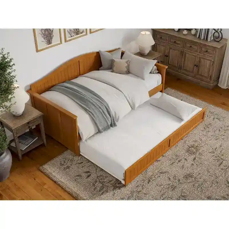 Lit de repos double en bois avec lit gigogne double