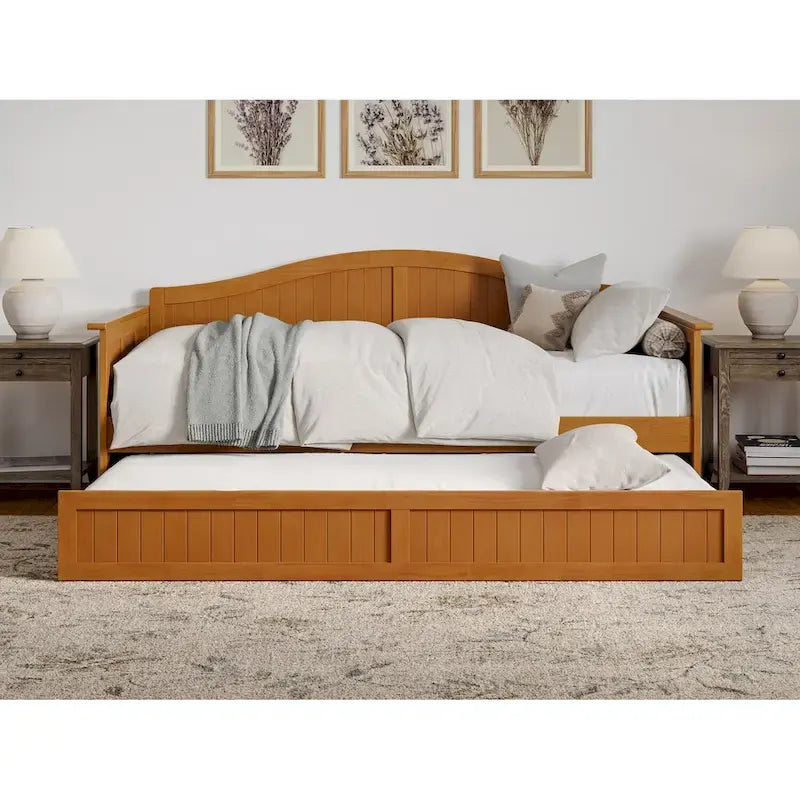 Lit de repos double en bois avec lit gigogne double